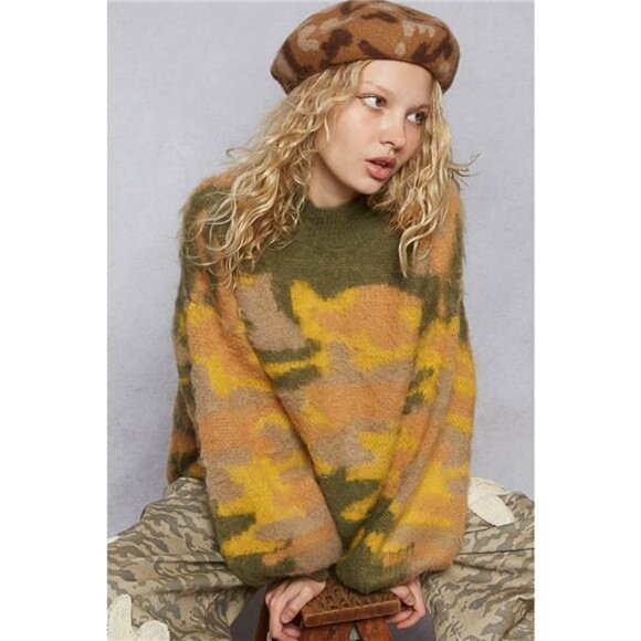 POL Mock Neck Abstract Colorblock Pattern Sweater - Picture 6 of 8